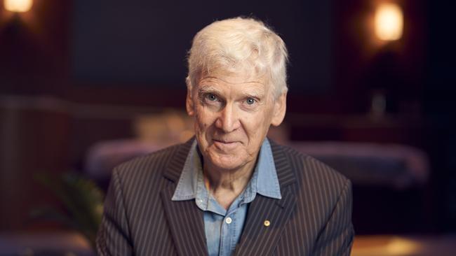 Playwright David Williamson on the stage of his latest play by State Theatre Company, The Puzzle, at the Playhouse in Adelaide. Picture: Matt Loxton