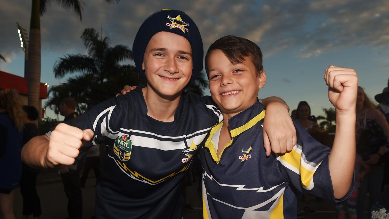 Socials from the North Queensland Cowboys v Parramatta Eels NRL game from 1300 Smiles Stadium. Aiden Burge 11 and Jake Burge 7. Picture: Zak Simmonds