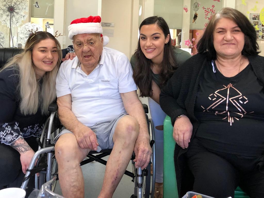 Ilias Takis (second from left) with his family. Mr Takis died at St Basil’s Homes, in Fawkner, in July, 2020 after he tested positive to the virus four days earlier. Picture: Supplied