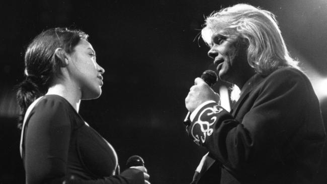 Ceberano as Mary and Farnham as Jesus during rehearsals in Sydney in July 1992. Picture: Verity Chambers.