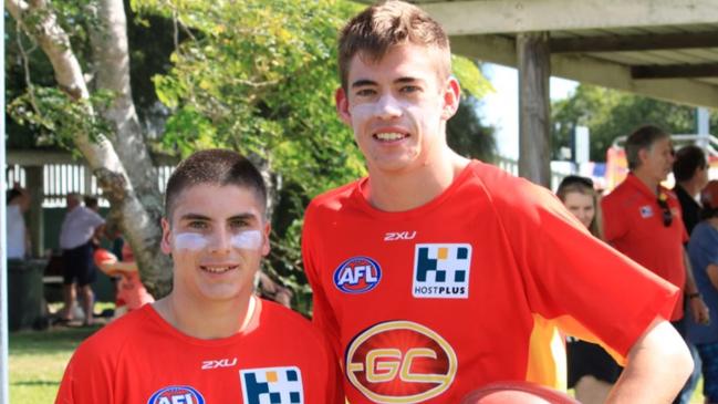 Stephen Mills (right) during his time playing for Gold Coast Suns in the NEAFL. Picture: Supplied.