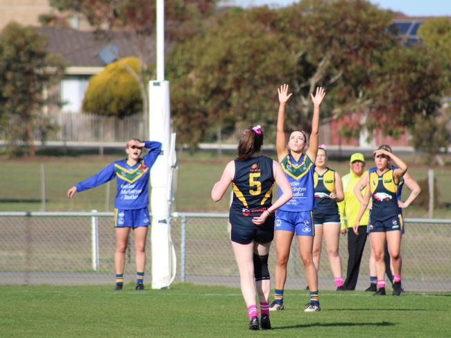 SFLW Community League - Action from Sorell v St Virgils during the annual Pink Sock-Carolyn Birch Memorial Match. Picture: Jake Garland