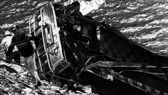 The wreckage from the Tumut Ponds bus crash. Picture: News Limited