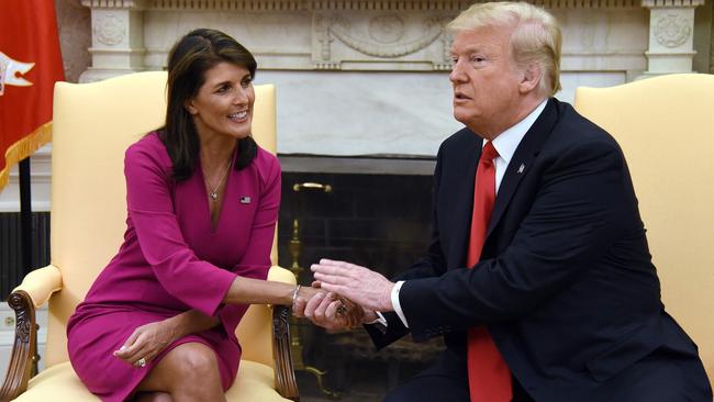 Former US President Donald Trump with Nikki Haley, US ambassador to the United Nations. Picture: Olivier Douliery/AFP