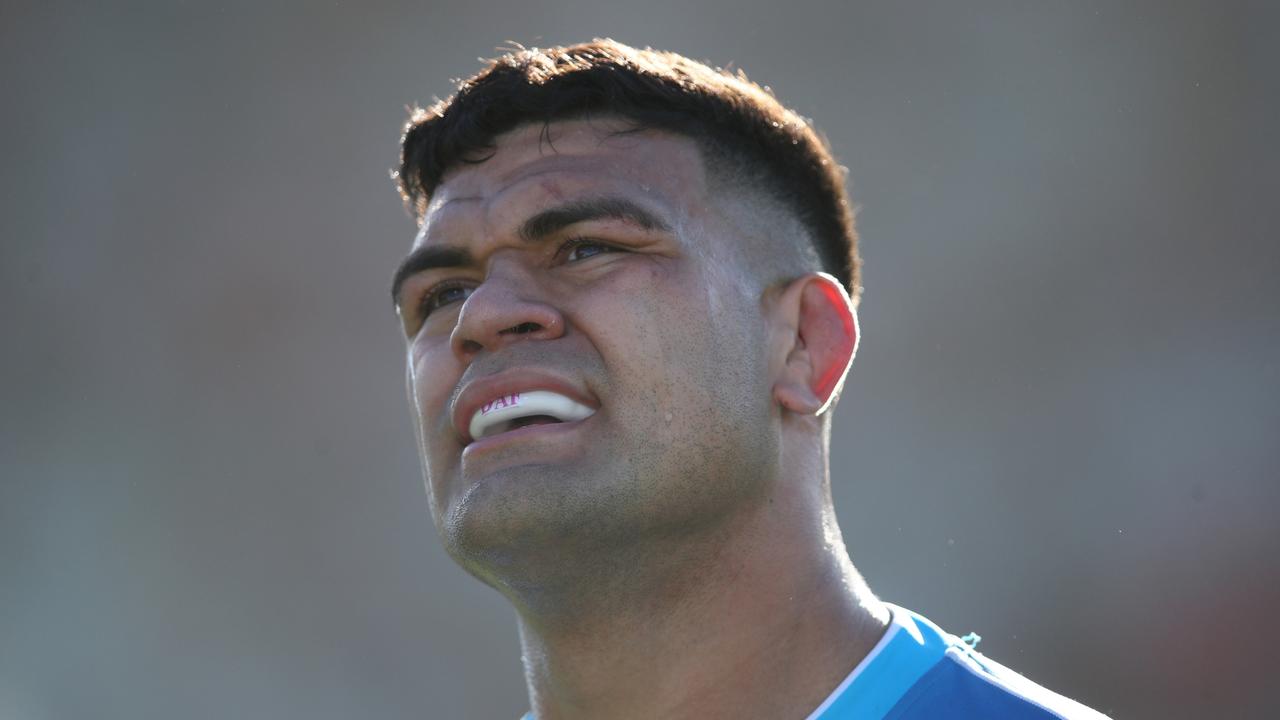 WOLLONGONG, AUSTRALIA - AUGUST 21: David Fifita of the Titans looks on during the round 23 NRL match between the St George Illawarra Dragons and the Gold Coast Titans at WIN Stadium on August 21, 2022 in Wollongong, Australia. (Photo by Jason McCawley/Getty Images)