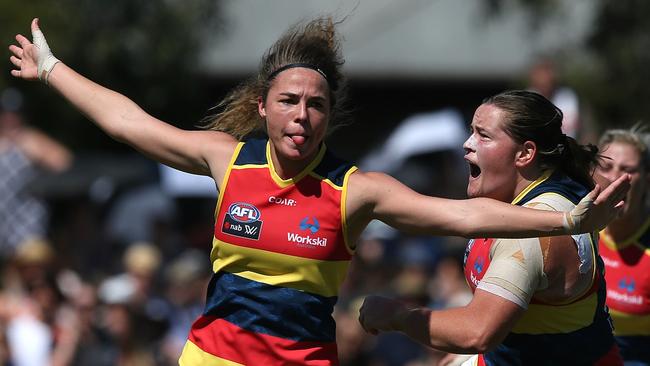 Jenna McCormick celebrates a goal second term. Picture:Wayne Ludbey