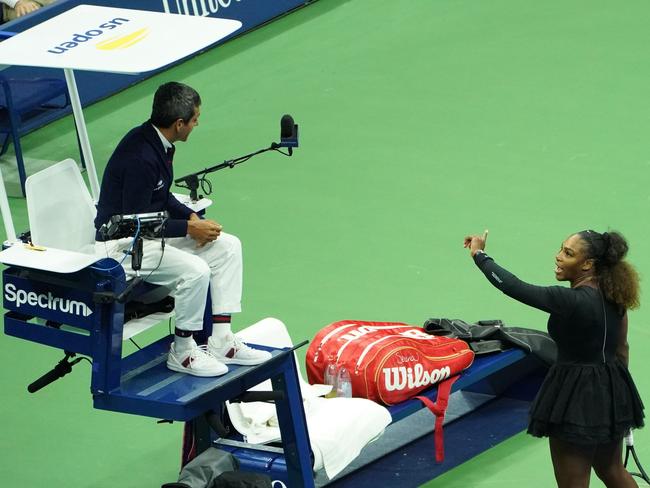 Serena Williams clashes with chair umpire Carlos Ramos. Picture: AFP