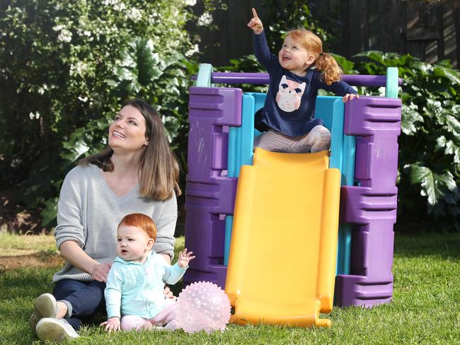 Young family on child care costs.  Chloe Cameron with her daughters Harper (2 1/2) and Darcy (9 mths)  . Pic: Michael Klein