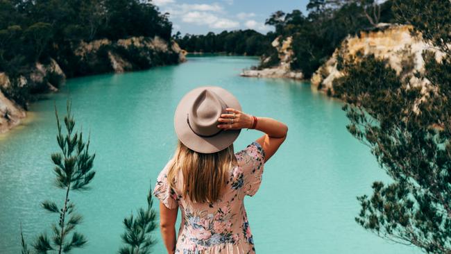 Summer is the perfect time to get out and explore more of Tasmania, with the Little Blue Lake, in the state’s North East, a popular stop for photos. Picture: Melissa Findley.