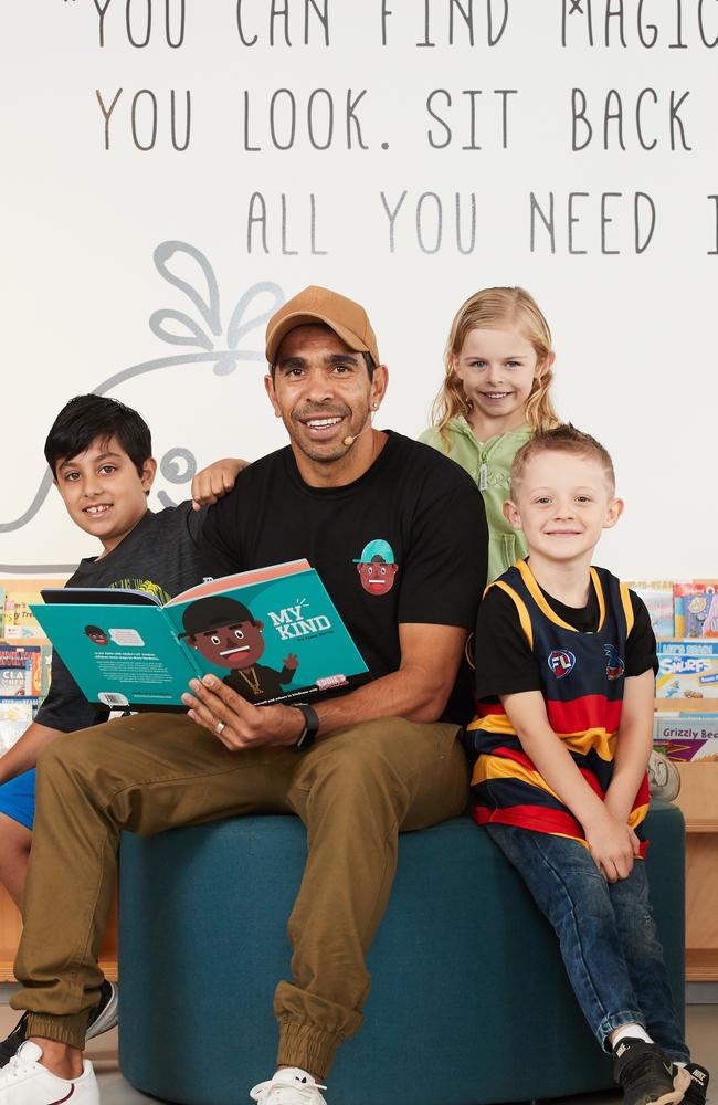 Betts reading with Aaron, 9, Gwen, 6 and Oliver, 5 at Aldinga Library. Picture: Matt Loxton.