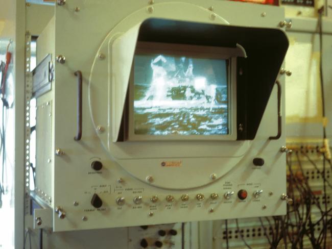 The green monitor that showed the first vision of Neil Armstrong's historic moon walk at the CSIRO radio observatory at Parkes. Picture: David Cooke