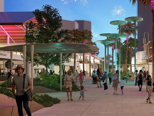 Artist impressions of the redevelopment and revamp of Cavill Mall in Surfers Paradise. Picture: Supplied by Gold Coast City Council.