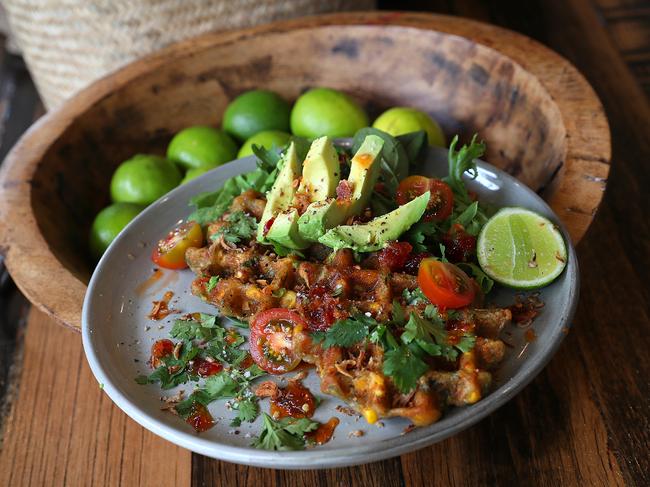 TASSIE LIVING five of the best brunches at Abundance. Vegan corn waffle. Picture: SAM ROSEWARNE.