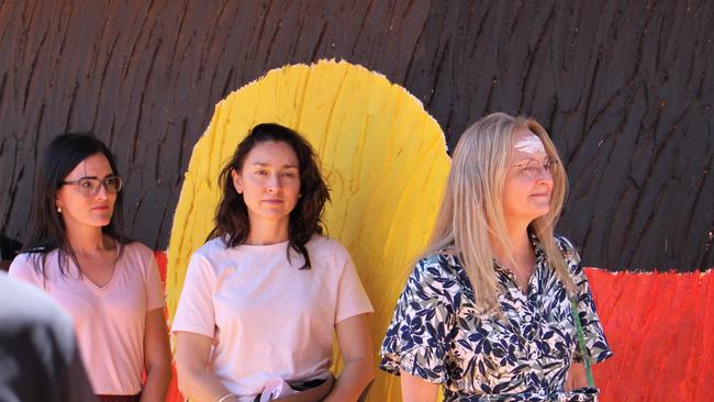 Territory Coroner Elisabeth Armitage visited house 511 at Yuendumu last year during Kumanjayi Walker’s inquest with counsel assisting Maria Walz and Peggy Dwyer. Picture: Jason Walls.