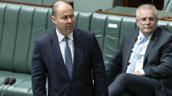 Prime Minister Scott Morrison with Treasurer Josh Frydenberg: One of the most difficult problems is likely to be infrastructure overcapacity. Picture Gary Ramage