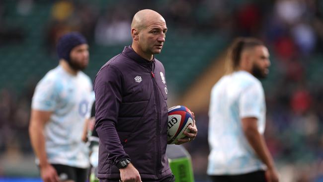 LONDON, ENGLAND - NOVEMBER 02: Steve Borthwick, the England head coach looks on in the warm up prior to the Autumn Nations Series 2025 match between England and New Zealand All Blacks at the Allianz Twickenham Stadium on November 02, 2024 in London, England. (Photo by David Rogers/Getty Images)