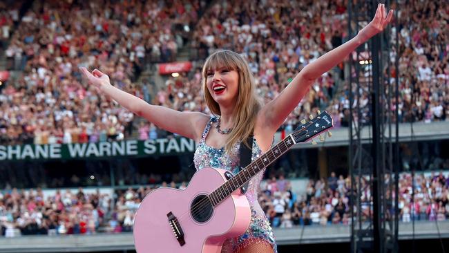 MELBOURNE, AUSTRALIA - FEBRUARY 16: EDITORIAL USE ONLY. NO BOOK COVERS Taylor Swift performs at Melbourne Cricket Ground on February 16, 2024 in Melbourne, Australia. (Photo by Graham Denholm/TAS24/Getty Images for TAS Rights Management)Photo - GettyEscape 3 March 2024eds letter