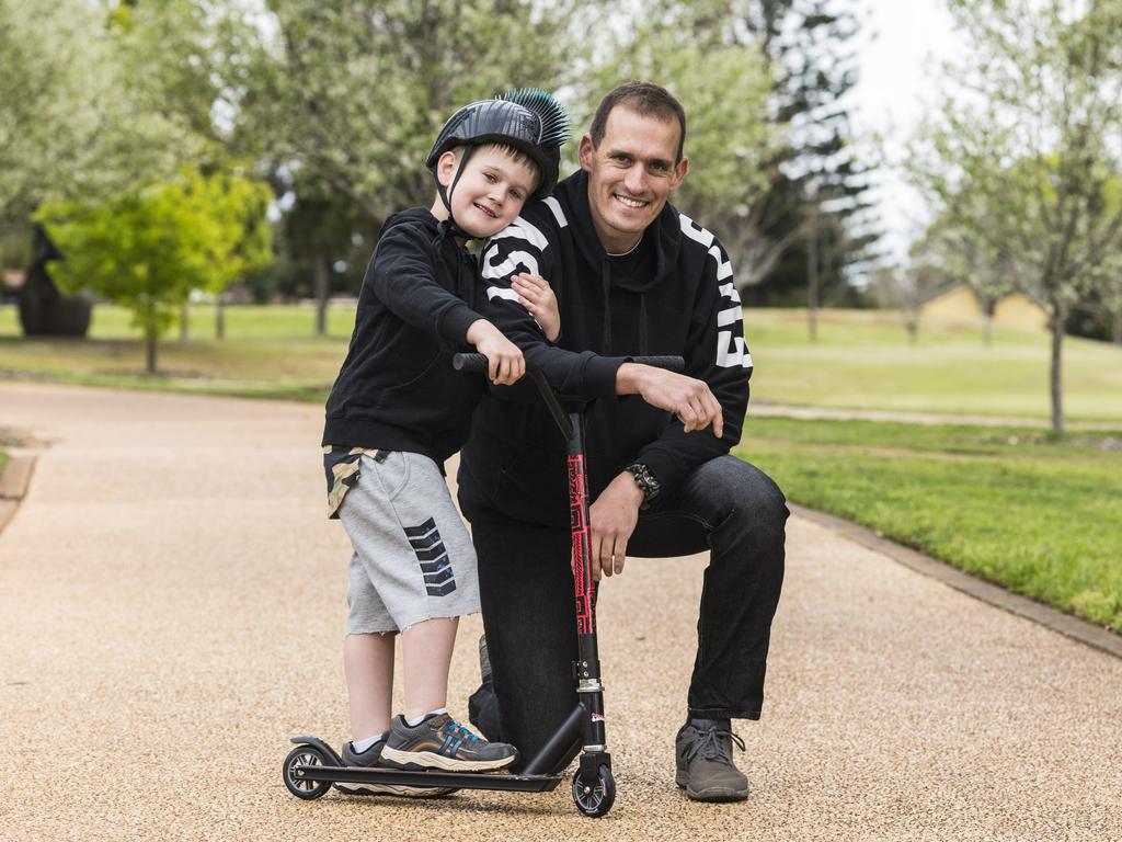 Greg Chambers with son Michael Chambers at the Man with a Pram event on Father's Day, Sunday, September 5, 2021. Picture: Kevin Farmer