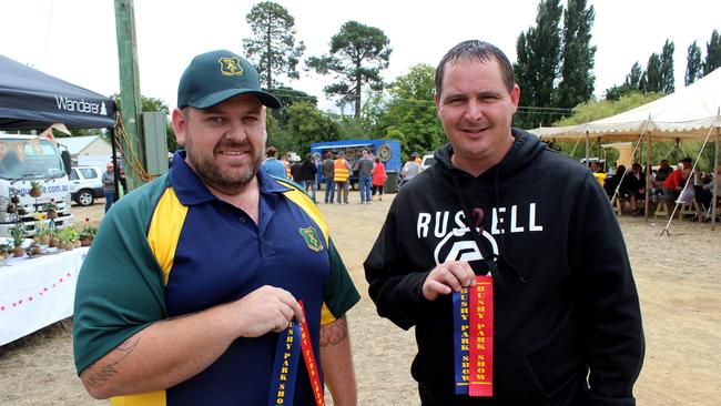 New Derwent Valley mayor Ben Shaw, left, and the councillor he edged out, Paul Belcher, at the 2018 Bushy Park Show. Photo by Damian Bester