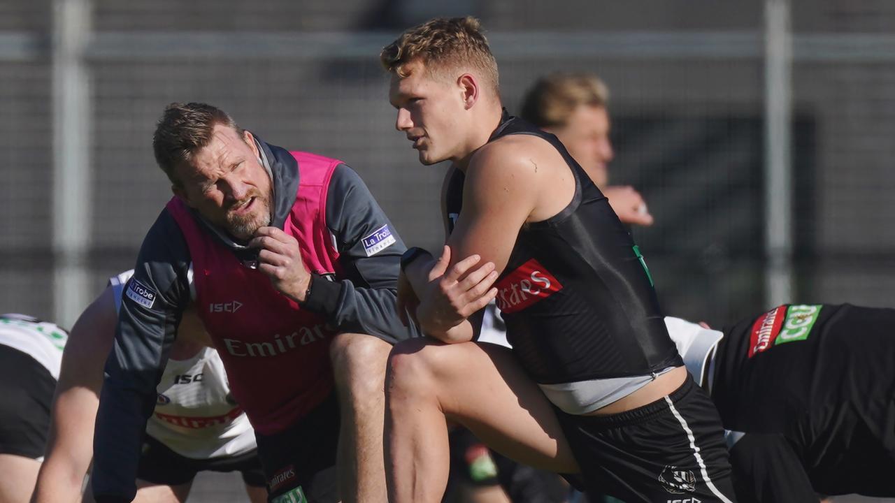 Magpies head coach Nathan Buckley has responded to trade reports about Adam Treloar. Picture: Michael Dodge