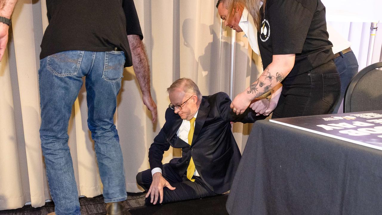 Mr Albanese was not injured after falling from the stage in the Hunter Valley on April 3., Picture: Jason Edwards / NewsWire