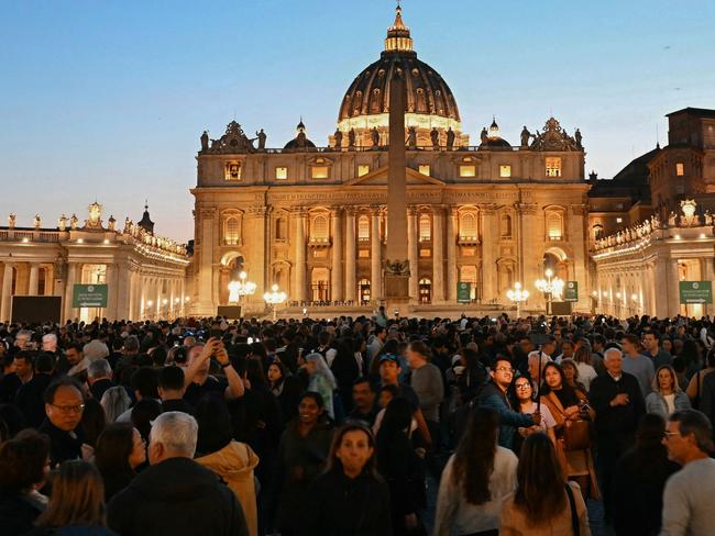 People queue to pay their respects to late Pope Francis as his body lies in state, outside St Peter’s Basilica in The Vatican. Picture: AFP