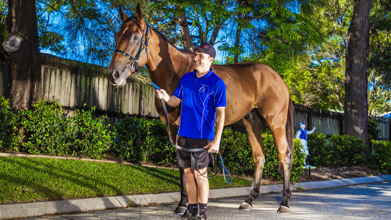 The Harrovian with Gold Coast stablehand Trae Morris. Picture: Nigel Hallett