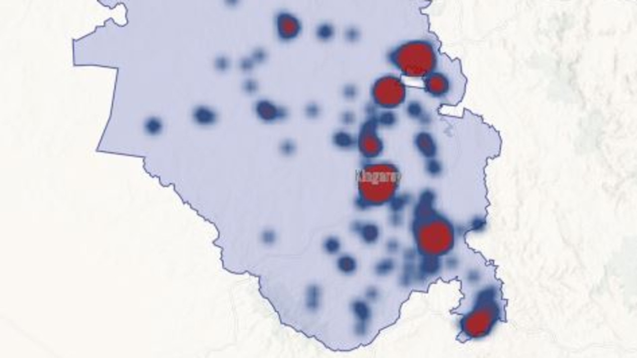 Crime heat map of the South Burnett. (Picture: Queensland Polie Service)
