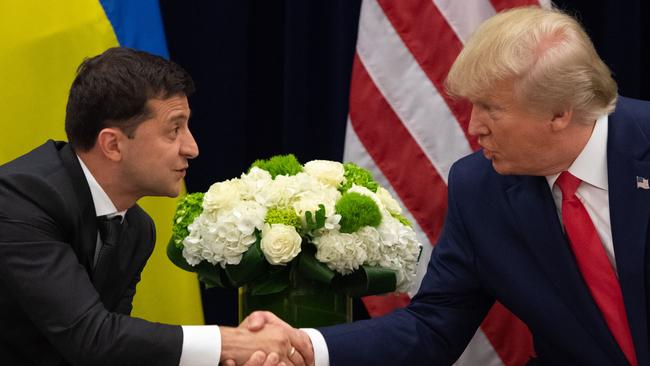 Volodymyr Zelensky and Donald Trump shake hands during their meeting in New York in 2019, long before the Russian invasion. Picture: AFP