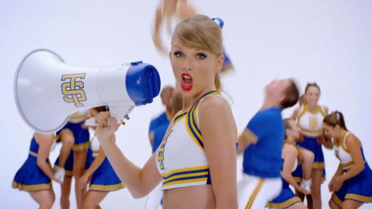 Singer Taylor Swift dressed as a cheerleader in the music video for “Shake it Off”. Picture: Supplied