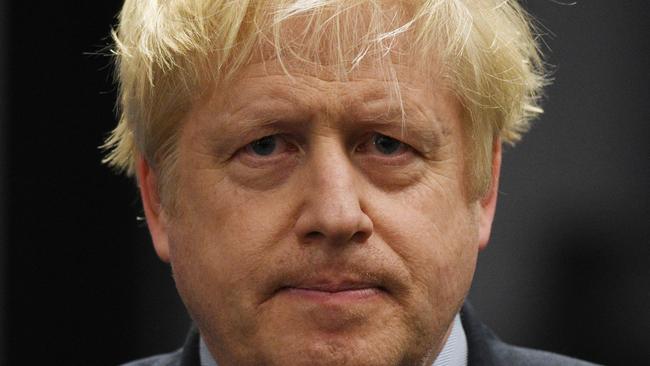 Prime Minister Boris Johnson gives a speech on stage after retaining his seat of Uxbridge and Ruislip South. Picture: AFP