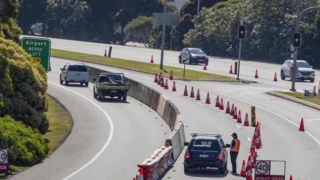 Traffic passing through the Queensland/NSW border crossing on Gold Coast Highway, Bilinga. Picture: Jerad Williams