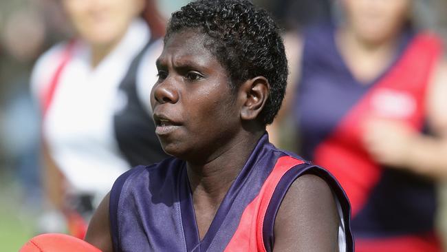 Tiwi Bombers women’s star Jamie-Lee Puautjimi in action for Diamond Valley in Melbourne.