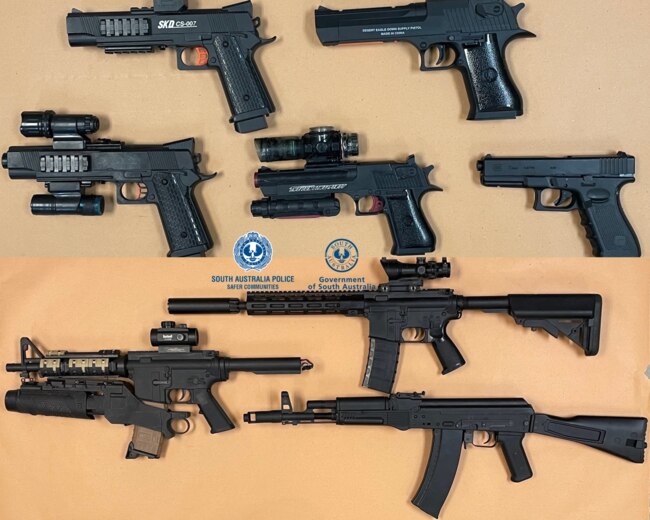 Firearms found after police raid home in Elizabeth South. Picture: SAPOL