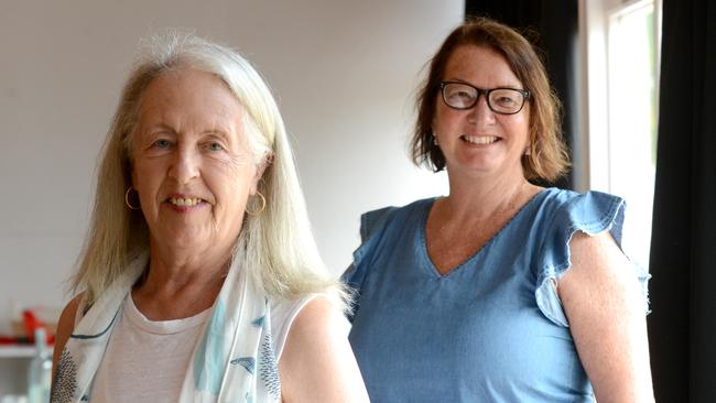 Byron Community Centre president Helen Hamilton and general manager Louise O'Connell. They were among those who gathered at Bangalow Bowling Club on Thursday, December 3,  2020 to tune into the announcement of the NSW Volunteer of the Year Awards winners. Picture: Liana Boss