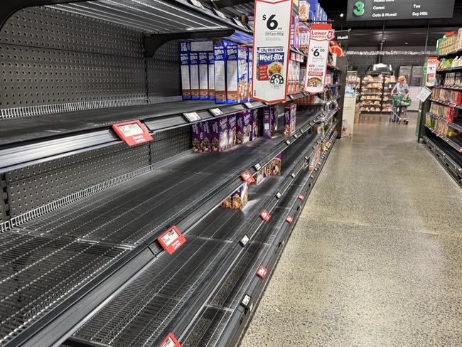 Empty shelves at Camberwell Woolworths. Picture: Alex Coppel