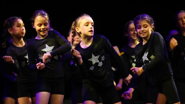 St Therese Primary School students performing at the Geelong Schools Music and Movement Festival. Picture: Alison Wynd
