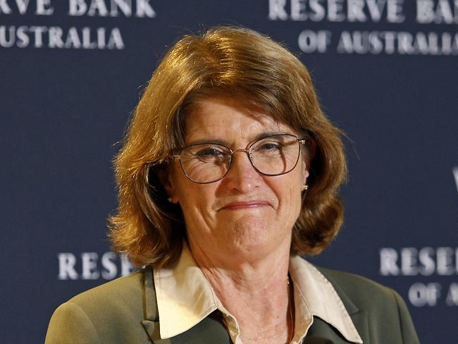 SYDNEY, AUSTRALIA - NewsWire Photos SEPTEMBER 24 , 2024:   Reserve Bank Governor Michele Bullock holding a press conference discussing the Reserve Bank Board's monetary policy decision. Rates will remain the same for now until inflation drops further. Picture: NewsWire / John Appleyard