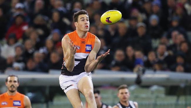 Jeremy Cameron flies for a mark in last season’s semi-final against Collingwood. Picture: Phil Hillyard