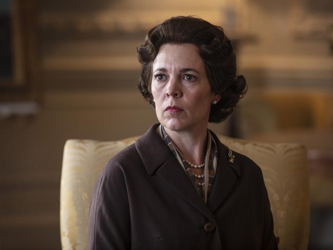 In this image released by Netflix, Olivia Colman portrays Queen Elizabeth II in a scene from the third season of "The Crown,"  debuting Sunday on Netflix. (Sophie Mutevelian/Netflix via AP)