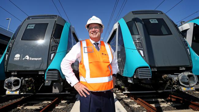 Sydney Metro CEO Jon Lamonte in front of the new metro trains that will come into operation mid year. Picture: Toby Zerna