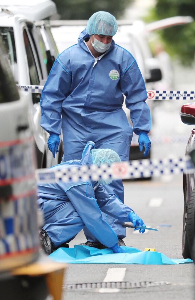 Police at the scene of the shooting in the Brisbane CBD.