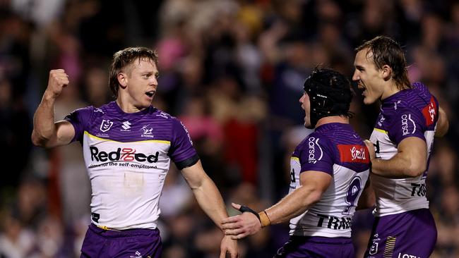 Tyran Wishart of the Storm celebrates with teammates. Photo by Brendon Thorne/Getty Images.