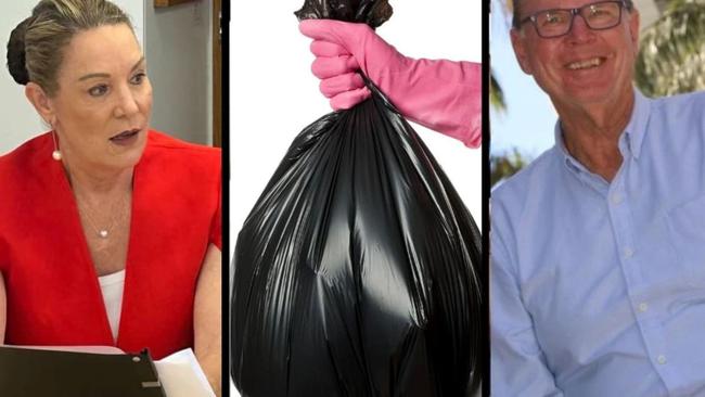 Bundaberg Regional Council’s plan to introduce the bin-searching and tagging system sparked a wave of backlash from locals and prompted a surprised mayor to demand it be put on hold. Pictured is Mayor Helen Blackburn, who seemed just as surprised as everyone at the controversial decision, and waste portfolio councillor Gary Kirk, who has defended the decision.