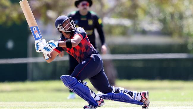 VTCA: Haig Fawkner bat Viraj Lakshitha gets creative. Picture: George Sal