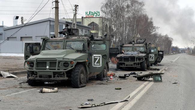 Russian infantry mobility vehicles GAZ Tigr destroyed as a result of fight in Kharkiv.