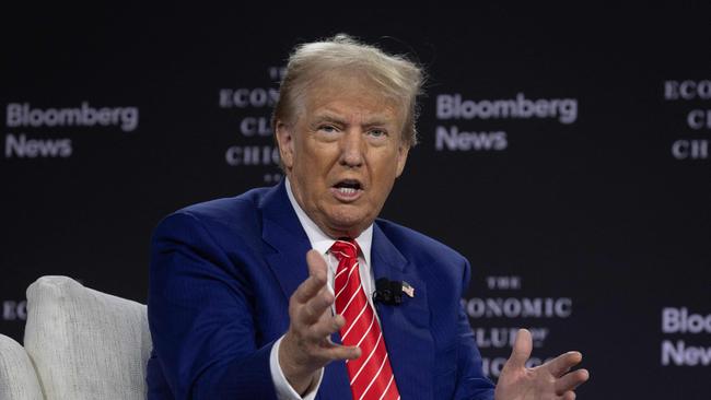 Republican presidential nominee Donald Trump Is interviewed by Bloomberg News Editor-in-Chief John Micklethwait during a luncheon hosted by the Economic Club of Chicago. Picture: Getty