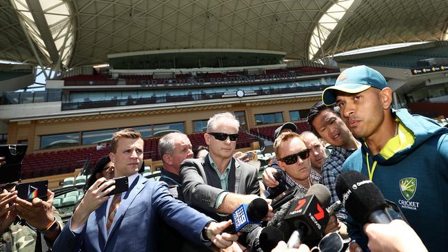 Usman Khawaja makes a statement to the media after news about his brother broke. Pic: Getty Images