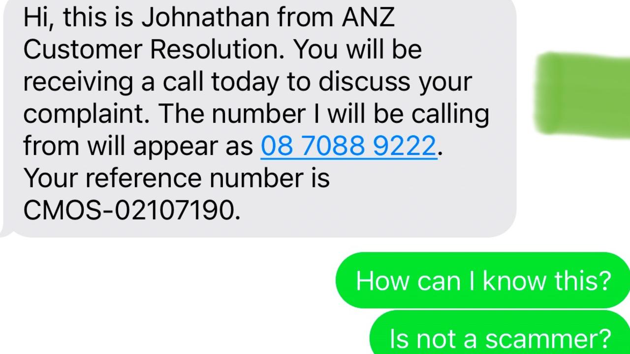 After the scam more messages appeared from ANZ but Mr Cropp questioned how he could know they were legitimate. Picture: Supplied