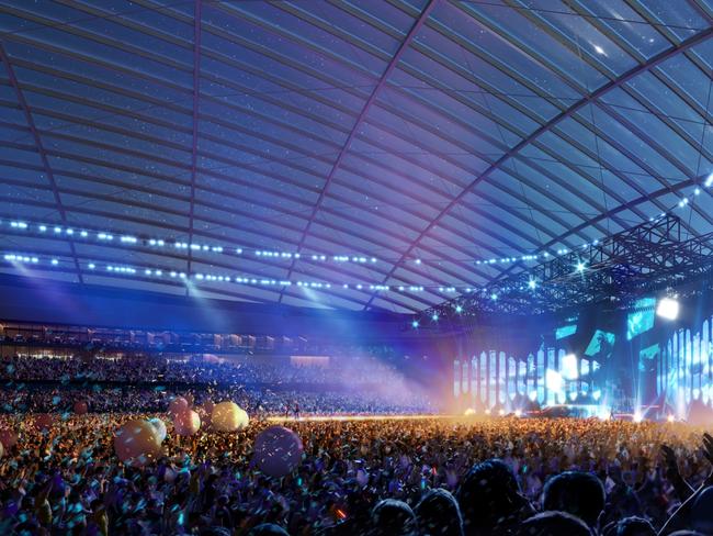 Image supplied by Macquarie Point Development Corporation showing an artist's impression of a concert at the proposed multi-purpose stadium.